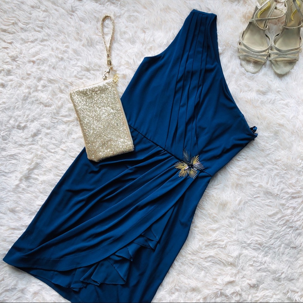 🛍BOGO One-shoulder Cocktail Dress Beaded Blue